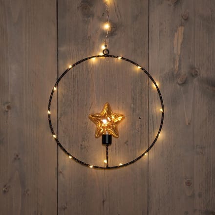 Anna's Collection LED cirkel met sterlampjes 30 lampjes zwart