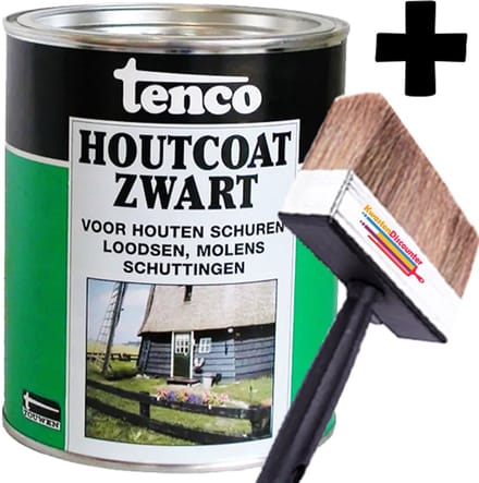 Tenco houtcoat zwart 1 L + Gratis Kwastendiscounter Beitskwast