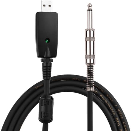 Câble USB Andio pour guitare, Interface mâle USB vers câble de connexion pour guitare électrique Mono de 6.35mm (1/4 pouces) noir
