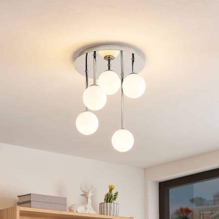 Lindby - plafondlamp - 5lichts - Metaal, glas - H: 33 cm - G9 - chroom, wit