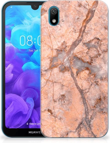 Huawei Y5 (2019) TPU Siliconen Hoesje Marmer Oranje
