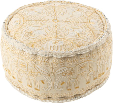 J-Line poef Rond Olifanten + Spiegels - katoen - creme/goud - large
