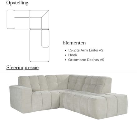 Luxe Modulaire Hoekbank – Naturel – 224x199x83 cm – Industrohome