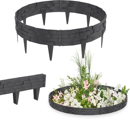 20m Kunststof Grasrand (Steenlook) - Beeteinfassing, Tuinborder, Maaibord - Anthraciet