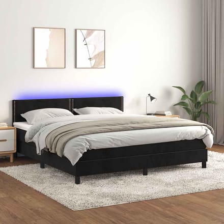 vidaXL - Boxspring - met - matras - en - LED - fluweel - zwart - 180x200 - cm