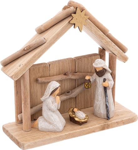 Feeric Lights & Christmas Kerststal - met beeldjes - L20 x B8 x H19,5 cm - hout/polyresin