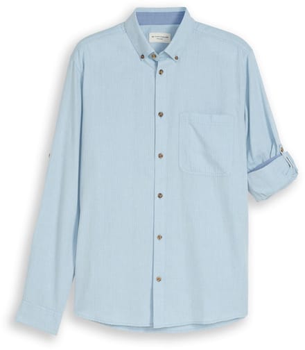 Tom Tailor - Regular fit overhemd met turn-up-functie - Maat L - mountain blue herringbone
