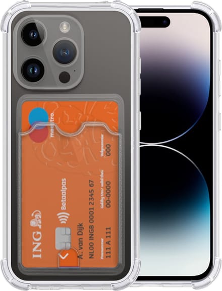 iPhone 14 Pro Max hoesje shockproof met pashouder - Transparant - Arara