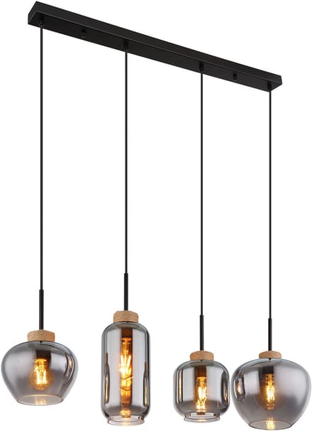 Globo - hanglamp - Matt - zwart - glas smoke glas - grote eettafellamp - E27 - 15549-4H