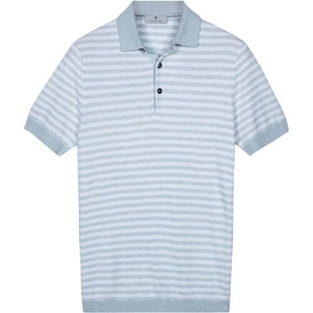 Thomas Maine Polo Pullover Short Sleeve Single Knit Yarn Dyed Stripe Ice Blue / male