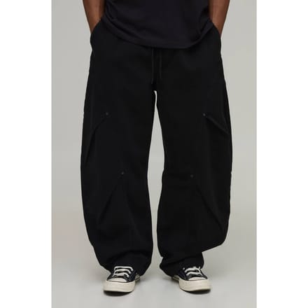 Ballonmodel Broek Met Elastische Taille, Dubbele Beenplooi En Twill Stof | Black | Size Medium