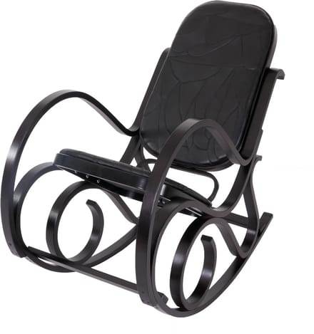Schommelstoel M41, draaifauteuil TV-fauteuil, massief hout ~ walnoot look, patchwork leer zwart