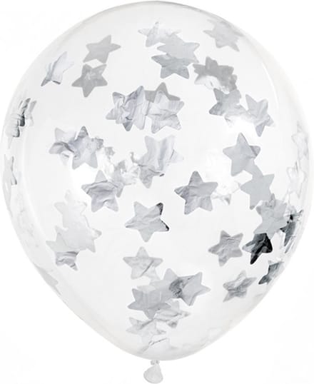 PartyDeco Ballon Confetti Stars Zilver (6st 30 cm)