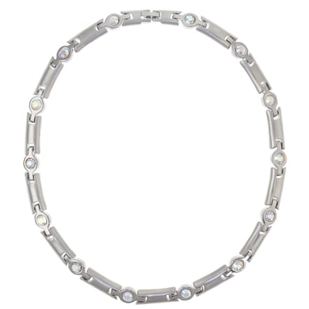 Behave Ketting dames mat zilverkleur met multi kleur steentjes - 45cm