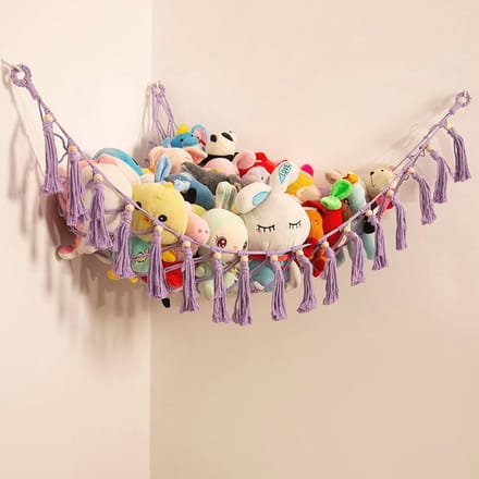 Opbergnet voor knuffels en speelgoed, macramé hangmat voor kinderkamer