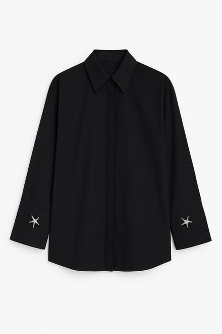 Touché Privé - Poplin blouse met brede manchetten - Zwart - Dames
