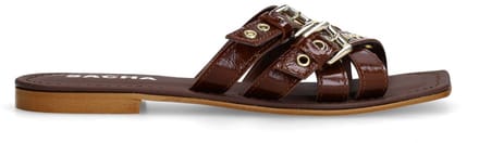Sacha - Dames - Bruine leren buckle slippers - Maat 36