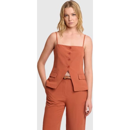 top met bandjes en knopen vrouw oranje