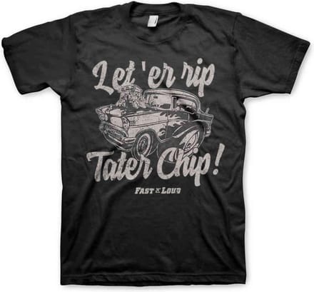 Fast N' Loud Heren Tshirt -S- Let 'Er Rip Tater Chip Zwart