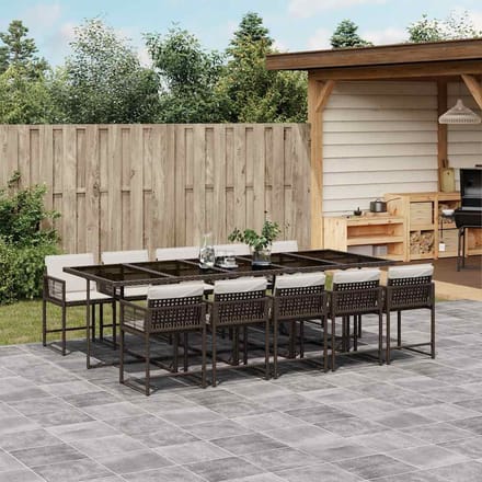 vidaXL - 11-delige - Tuinset - met - kussens - poly - rattan - bruin