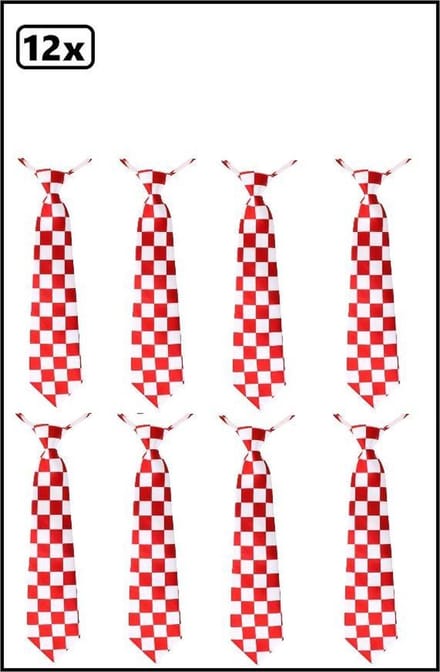 Stropdas - Das - Rood/Wit Geblokt - Brabant - Carnaval - 12 Stuks