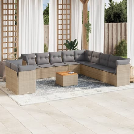 vidaXL - 12-delige - Loungeset - met - kussens - poly - rattan - beige
