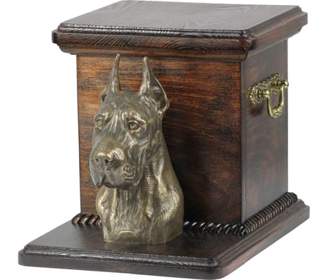 Elegante urn voor hondenas met beeldje van een Deense Dog