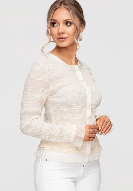 OMBRE Blouse - Aansluitend - Lange Mouw - Knopen Ecru M/L