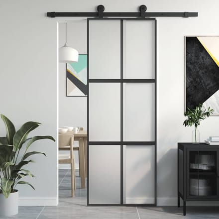 vidaXL - Schuifdeur - 76x205 - cm - gehard - glas - en - aluminium - zwart