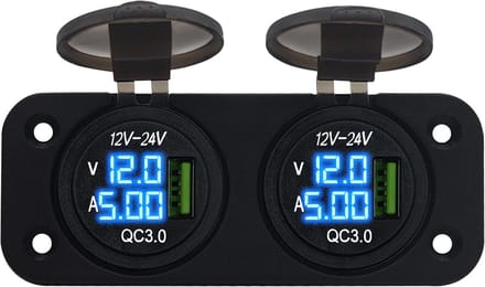 ProRide 12V USB Stopcontact met Voltmeter/Ampèremeter - Tweevoudig Inbouw - QC3.0 - USB Autolader, Boot en Camper