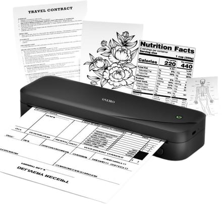 ONEIRO SMARTPRINT O50F Draagbare Bluetooth printer zwart - A4 & meerdere formaten - US Letter - Thermal printer - all in one - draagbaar - compact - kantoor - school - printen - draadloos - bluetooth