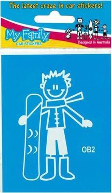 Jongen met snowboard - autosticker - wit - 8,7 cm