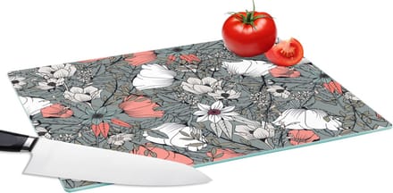 Glazen Snijplank - 39x28 - Klaproos - Schets - Vintage - Snijplanken Glas