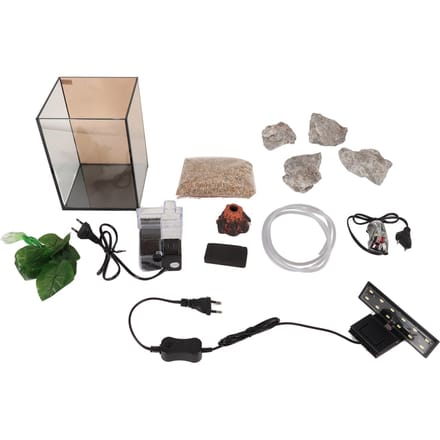 Aquarium starterskit: innovatief landschapsontwerp, stil 3-in-1 aquarium met powerfilter en LED-verlichting. gray