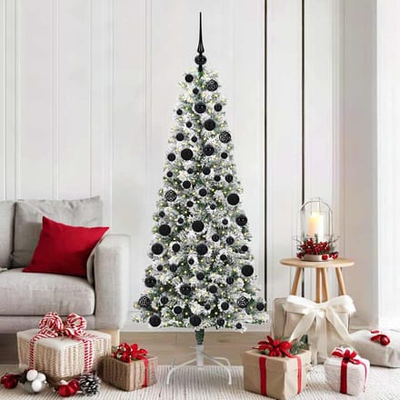 vidaXL - Kunstmatige - Hinged - Kerstboom - 300 - LED's - Groen - en - Wit - 180 - cm