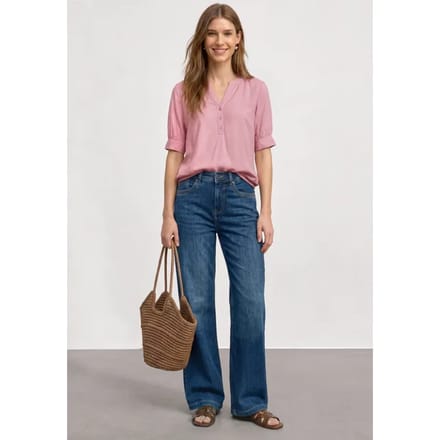 Blouse met korte mouwen, split in de hals en elastische zoom