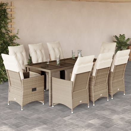 vidaXL - 9-delige - Bistroset - met - kussens - poly - rattan - beige