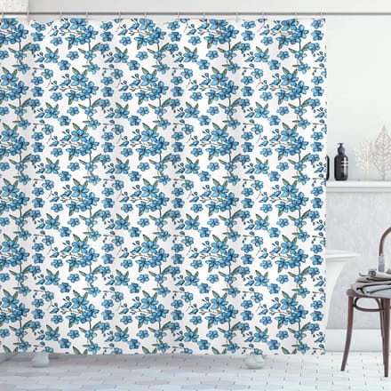 ABAKUHAUS douchegordijn – Bloemenblad – Blauw & Wit – 175x180 cm