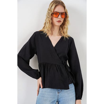 V-hals Blouse met Strikdetail en Kreppé