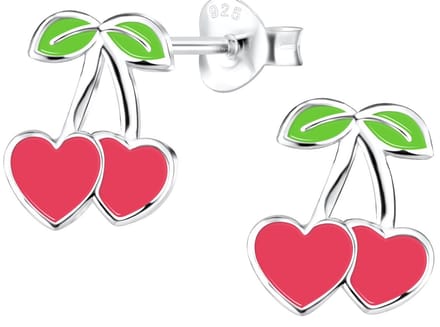 Joy|S - Zilveren kers oorbellen - 9 x 10 mm - roze hartjes