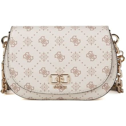 GUESS schoudertas Emelie Logo Flap Shoulder Bag Vanilla Logo crème