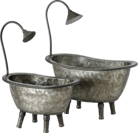 Leuke set zinken bloembakken in de vorm van badkuipjes