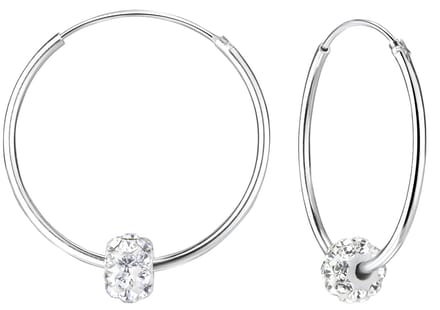 Joy|S - Zilveren 25 mm oorringen - Bal bedel kristal