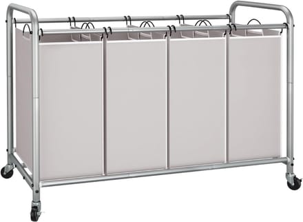 DYNA® Wasmand 4 Vakken - Wassorteerder - Waszak - Metaal Frame - Grijs - ‎100cm x 43cm x 80cm