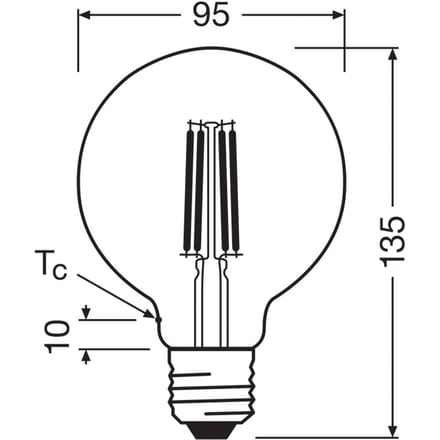 Osram LED lamp in classic Edison shape, with decorative LED filament, energy efficiency class A, E27, 5 W, 1055 lm, 2700 K, warm white. 100% light straight away. Low flickering