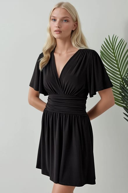 V-hals Korte Mouwen Mini Jurk