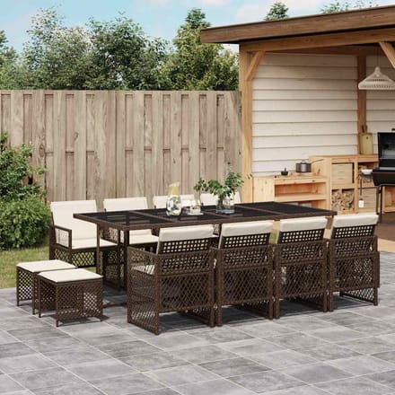 vidaXL - 13-delige - Tuinset - met - kussens - poly - rattan - bruin