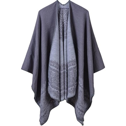 Capispalla Ponchovest in vintage stijl met collo in pizzo en coppe in grijs