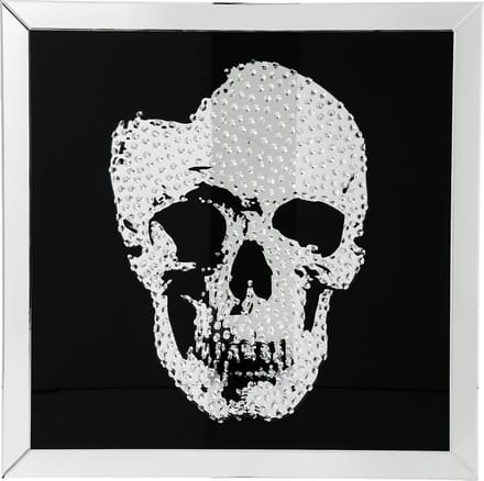 Grote Vierkante Wandspiegel met Moderne Doodshoofd Afbeelding - Zwart/Zilver Decoratie