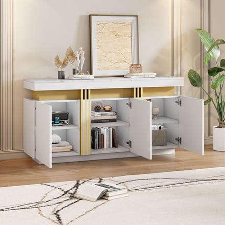 Dressoir - 140x38x70 cm - Modern met 3 Deuren - Verstelbare Planken en Greeploos - Spaanplaat - Wit